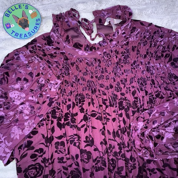 Laurie Felt XL Burnout Velvet Sheer‎ Lined LS Top Purple Whimsigoth Fairy Flowy - Picture 1 of 10